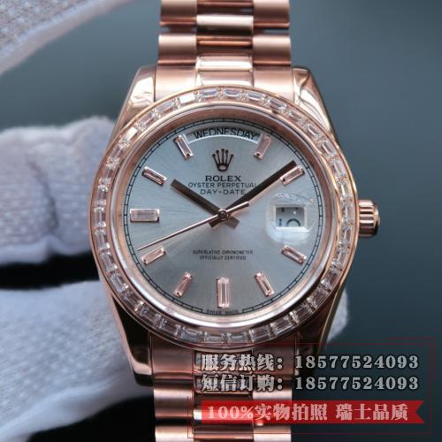 Rolex 劳力士 星期日历型系列218399 灰盘 18K玫瑰金 镶钻 男士自动上链机械表 香港组装 品质