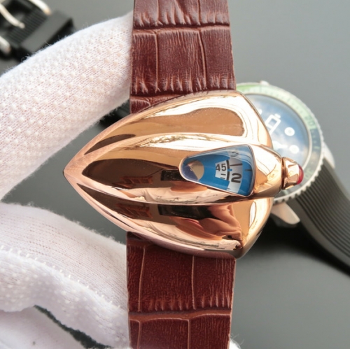 星际迷航》VSDeBethune腕表设计师以《星际迷航》（StarTrek）中的宇宙飞船为灵感发想，打造了视觉冲击力的表壳设计，皮表带，自动机械机芯，男士手表，透底