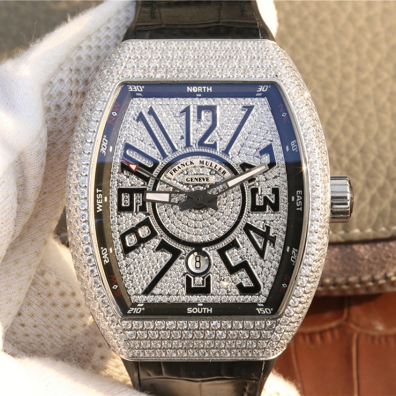 法兰穆白金镶钻仿表 高仿法穆兰vanguard系列v45白金镶钻 男士手表