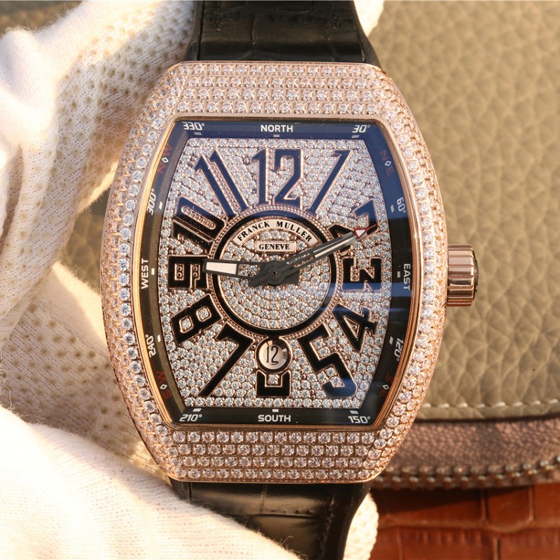 高仿法兰穆镶钻表 高仿法穆兰vanguard系列18K包玫瑰金镶钻 男士手表