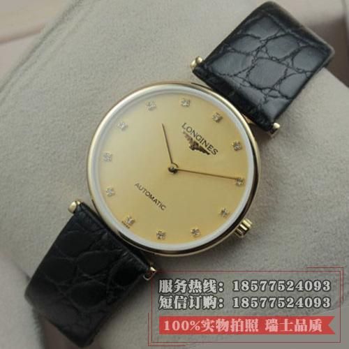 瑞士机芯名表 浪琴嘉岚系列18K金金面全真皮表带自动机械男士手表