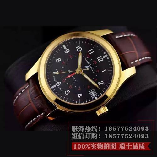 瑞士名表 浪琴(Longines)复古系列 双时区  男士自动机械表手表 18K金 高端男士腕表