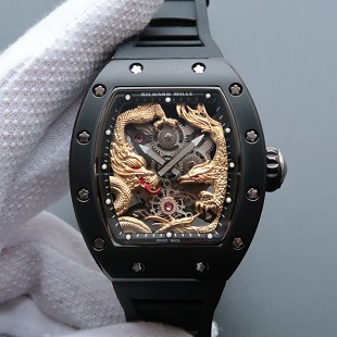 【理查德米勒手表价格】RM57-01 黑钢 镀金龙凤 男士自动机械表