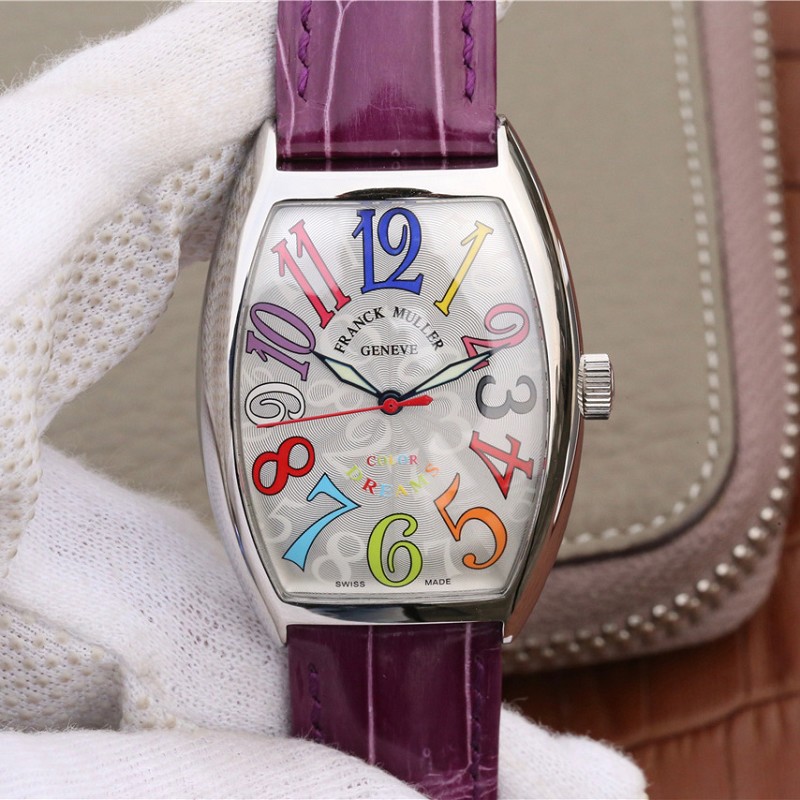 法兰克穆勒手表精仿 精仿复刻法兰克穆勒18k铂金多彩数字表盘 女士机械手表
