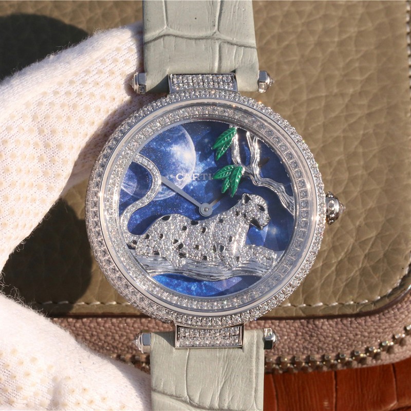 复刻卡地亚 精仿复刻卡地亚创意宝石系列白金镶钻石英女士腕表