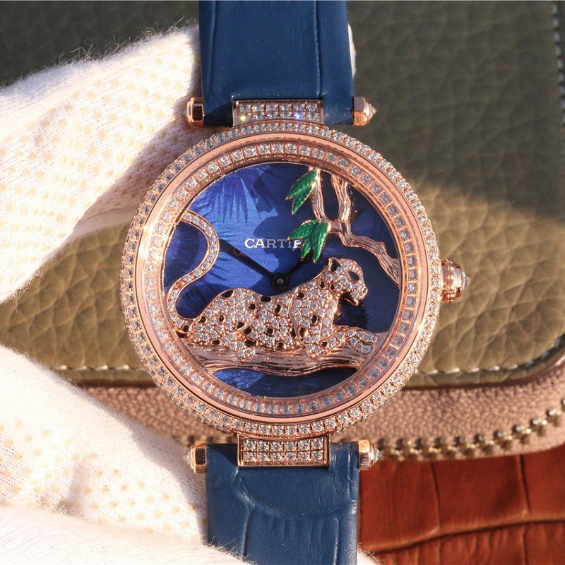 卡地亚石英表仿 高仿卡地亚创意宝石系列玫瑰金镶钻石英女士腕表