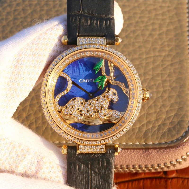 一比一高仿卡地亚 高仿复刻卡地亚创意宝石系列18K包金 女士石英腕表