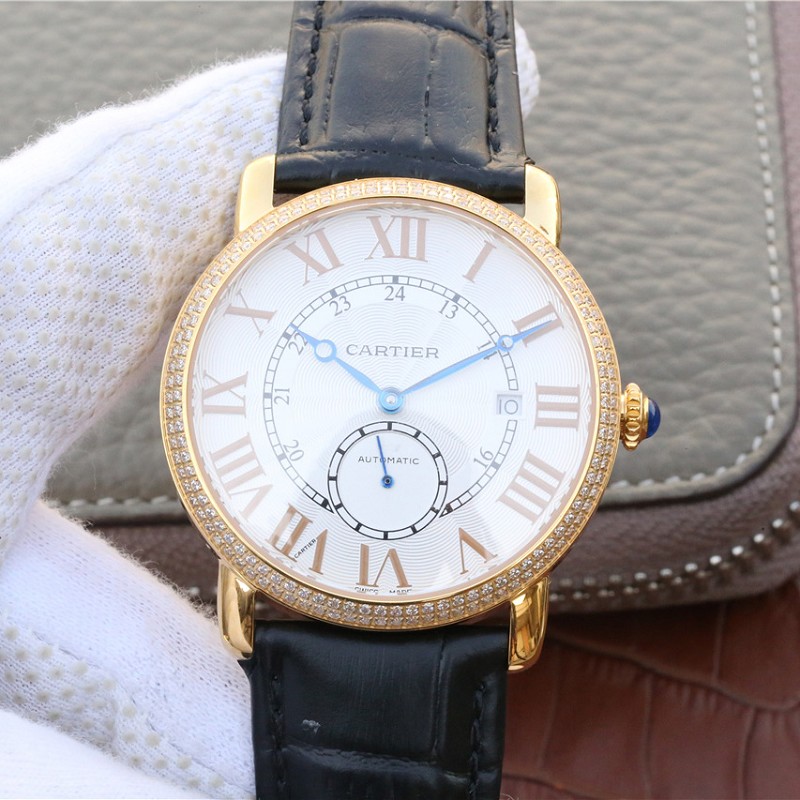 高仿卡地亚手表 高仿复刻卡地亚路易RONDE DE CARTIER系列 18k包金镶钻男士手表