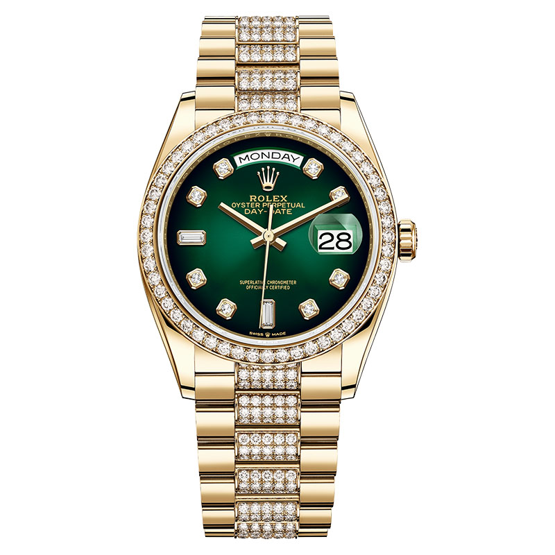 劳力士星期日历型系列绿色金表复刻表 128348RBR  ew厂手表